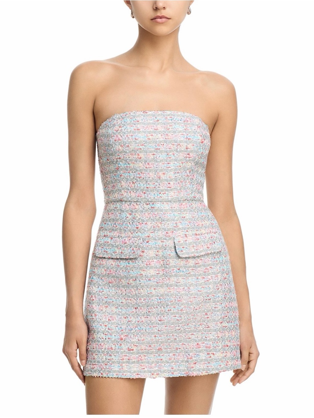 Strapless Tweed Mini Dress in Pastel